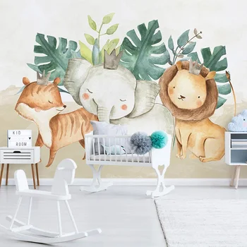 Custom Tapetes Ziemeļvalstu Mūsdienu 3D Cute Dzīvnieku Zilonis, Lauva, Bērnu Guļamistaba Fona Sienas Dekors pašlīmējošu 3D Uzlīmes
