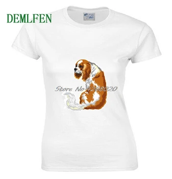 Vasarā Karstā Pārdot Blenheim King Charles Spaniels Suns Iespiests T-krekls Sievietēm Kokvilnas ar Īsām Piedurknēm T Krekls Meitene t-veida Topi, Streetwear