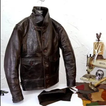 Vaska Vecs Pātagot Kazaku Lakatu, Atloks, American Vintage Pātagot Vīriešu Īstas Ādas Apģērbi Ādas Jaka