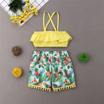 Emmababy Modes Atpūtas 2gab Zīdainis, Mazulis Baby Girl Apģērbu Komplekts Vasaras Piedurknēm Savirmot T-Krekls Topi Ziedu Šorti Tērpiem Komplekts