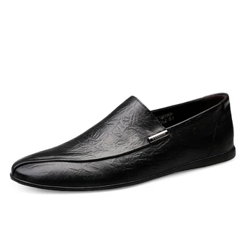 Liela izmēra ādas kurpes vīriešiem luksusa vīriešu paslīdēt uz chaussure homme cuir melns brūns gadījuma vīriešu apavu mīkstā 2019 zapatos hombre 37-47