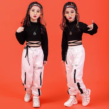 Modes Bērni Džeza Deju Kostīms Meitenēm, Hip Hop, Ielu Deju Tērpi Kultūraugu Top Bikses Bērniem Sniegumu Deju Apģērbu