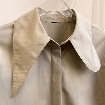 TWOTWINSTYLE Asimetrisks Krekls Haki Sievietēm, Atloks, Puff Piedurknēm Gadījuma Cietā Blūze Sieviešu 2020 Rudens Modes Jauns Apģērbu