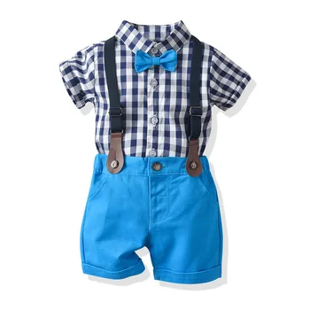 Baby Boy Apģērbs Zēniem Loku Pleds Krekli, Kokvilnas Īsās Bikses 1-5 Gadi Kids Modes Džentlmenis Vasaras Apģērbs Casual Apģērbu Komplekti