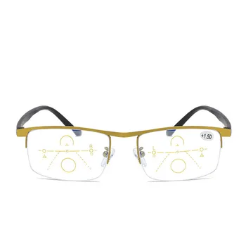 Vīrieši, Sievietes Pakāpeniski Lasīšanas Brilles Multifokāla Bifocal Palielināmo Presbyopic Brilles Metāla Anti Blue Ray Kvadrātveida Rāmis 2.0