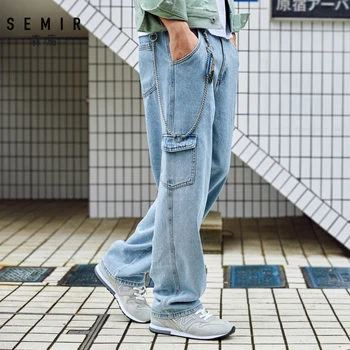 SEMIR Džinsi vīriešu jaunu zaudēt plaša kāju bikses 2020. gadam kokvilnas bikses korejas tendence vīriešiem kritums taisnas bikses vīriešu bikses