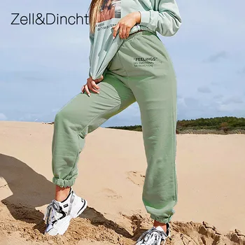 Zell&Dincht Elsas Vēstuli Izdrukāt Pantalon Mujer Kokvilnas Joggers Sieviešu Augsto Vidukli, Zaudēt Bikšu Hip Hop Ikdienas Īsās Treniņbikses Sieviešu 2020