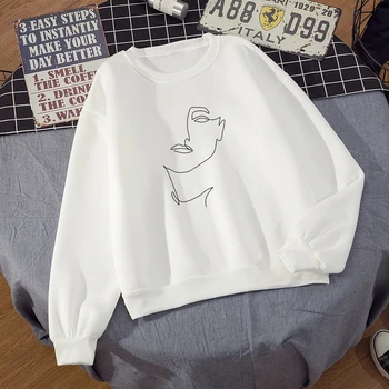 Mākslas Līniju Drukas Harajuku Crewneck Sporta Krekls Top Pelēkā Vārna Sieviešu Ulzzang Vintage Džemperis Ar Garām Piedurknēm Dāmas Lielgabarīta Gadījuma Pulovers