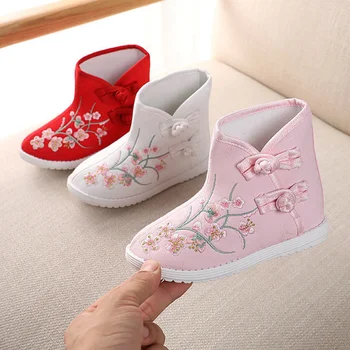 Jaunais Ķīnas nacionālā stila bērnu izšūtās kurpes pavasara-rudens meiteņu zābaki