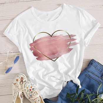 Sirds Ziedu Drukāt Dāmas T-krekls Sievietēm, Dāmas Gadījuma raksturs O-apkakles Balts Krekls ar Īsām Piedurknēm Dāmas T Mīlestība Grafikas T Krekls