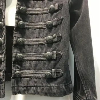 Retro militārā stila skaists stand apkakli džinsa jakas sieviešu divrindu veco savvaļas slim īsu džinsa jakas virsdrēbes F368