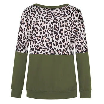 Rudens Ziemas Topi Ikdienas Modes Ceļojumu Iepazīšanās Puse Gadījuma Sieviešu T Krekls Iepirkšanās Garām Piedurknēm Apkalpes Kakla Leopards Drukāt Pulovers