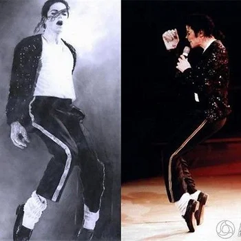 MJ Michael Jackson Black Billie Jean Izklaides Taisni Zelta bikses Gadījuma apgriezti džinsi Elastību Potītes Garuma bikses