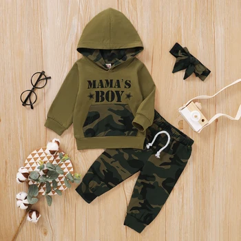 Bezmaksas Piegāde Jaundzimušo Puiku Drēbes Toddler Zēns Rudenī Tērpiem Zaļā krāsā ar garām Piedurknēm mammas Puika pelēkā vārna Camflage Bikses Ikdienas Komplekts