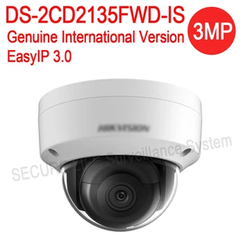 Angļu versija DS-2CD2135FWD-IR 3MP Ultra-Zemas Gaismas Tīkla mini-dome IP CCTV Camera POE SD kartes, AUDIO H. 265+