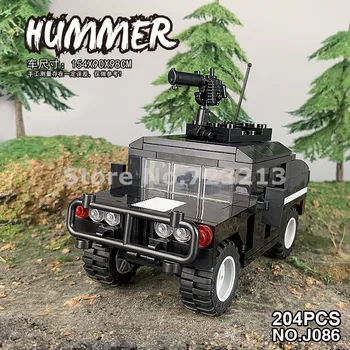 Jaunu 204pcs Militāro 15cm Automašīnu Hummer Jeep Piederumi SUV Riteņu Transportlīdzekļu KM SWAT Celtniecības Bloki Modelis Ķieģeļu Rotaļlietas