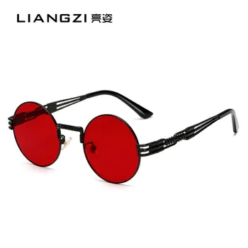 Steampunk Saulesbrilles Vīriešiem 2018 uv400 augstas kvalitātes sarkanā, zilā, dzeltenā skaidrs, Apaļas, Saules brilles Vintage Retro oculos de sol masculino