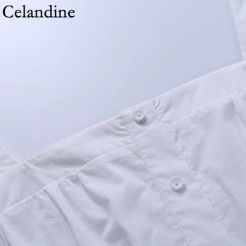 Celandine Balts, Melns Kvadrāts Apkakles Puff Piedurknēm Blūze Sieviešu Modes Sexy Šiks Krekls Apgriezts Topi Dāmas Rudens, Ziemas 2020