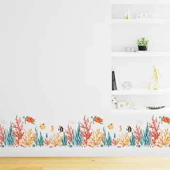 Baseboard Jūras augi, zivis, Sienas Uzlīmes bērniem numuri Mākslas viesistaba Guļamistaba bērnistaba mājas dekoru, Sienas Decal uzlīmes