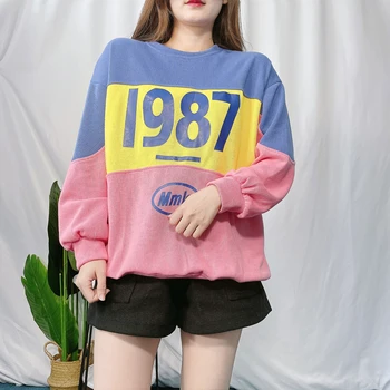 1987 Karstā Pārdošanas Sieviešu Ziemas Vintage Sporta Krekls Sieviešu Krāsu Bloku Adīt Plus Lieluma Lielizmēra Sporta Krekls Sievietēm, Hoodies