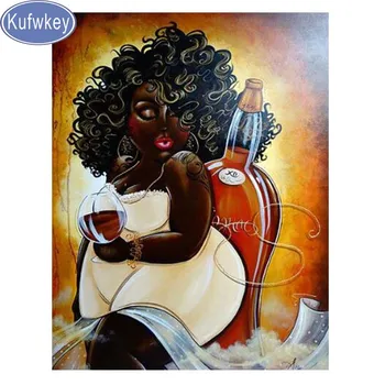 Dimanta izšuvumu pārdošana tauku melna meitene 5d diy dimanta krāsošana sarkanvīna pilnu kvadrātveida Āfrikā sievietes skaistumu mozaīkas krāsošanas mājās māksla