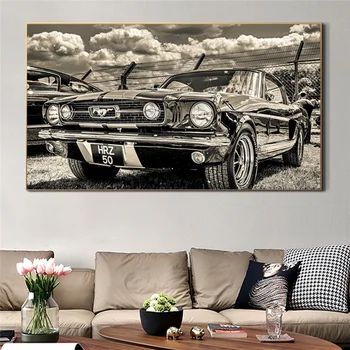 Ford Mustang Classic Retro Auto Sienas Mākslas Dekoru Priekšstatu Par Plakāti Un Izdrukas Vintage Luksusa Auto Audekla Apgleznošana, Lai Dzīvojamā Istaba