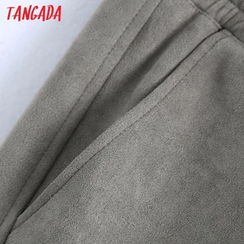 Tangada Sieviešu Pelēks Zamšādas Bikses Kopa Pavasara Modes Gadījuma Strethy Viduklis, Garas Bikses BE513