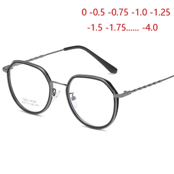 Metāla Daudzstūris Gatavo Tuvredzība Brilles Sievietēm 1.56 Aspherical Objektīvs Pielāgot Recepšu Brilles Vīrieši 0 -0.5 -0.75 -1.0, Lai -4.0