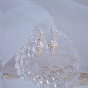 Korejas Smalku Tekstūru Pilna Pērle saldējums Auskars Cute Radošais 14K Nekustamā Zelta Piliens Auskari Minimālisma Tiny Brincos Rotaslietas