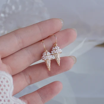 Korejas Smalku Tekstūru Pilna Pērle saldējums Auskars Cute Radošais 14K Nekustamā Zelta Piliens Auskari Minimālisma Tiny Brincos Rotaslietas