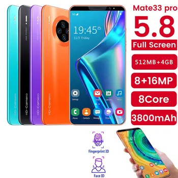 Mate33 Pro Viedtālrunis ar 512M+4GGB Lielu Atmiņas 5.8 Collu Ekrāns Atbalsta Face/pirkstu Nospiedumu Atslēgt Dual SIM Mobilie Telefoni