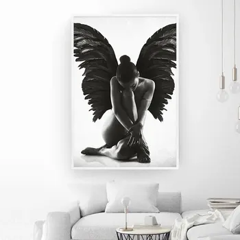 Melnā Eņģeļa Spārna Attēlu Skandināvu Modes Plakāta Ziemeļvalstu Rīta Meža Drukāt Sienas Mākslas Audekla Glezna Viesistabā Mājas Dekoru
