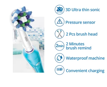 Oral B PRO600 Elektriskā zobu Suka 3D Darbības Tīru Balināšanas Automātiskais Taimeris, Enerģijas Uzlādējamās Zobu Suku Replacemnt Suka Galvas