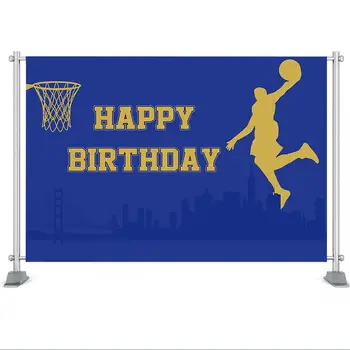 Basketbols Dzimšanas dienas Fons Zilā Zelta Fons Sportists Sporta Fotogrāfijā Fona Zēna Dzimšanas dienas svinības Dekoru Banner