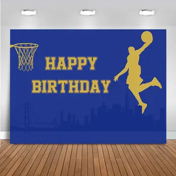 Basketbols Dzimšanas dienas Fons Zilā Zelta Fons Sportists Sporta Fotogrāfijā Fona Zēna Dzimšanas dienas svinības Dekoru Banner