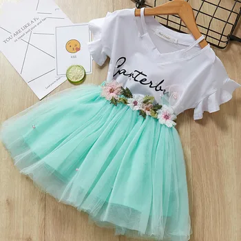 Meitenes, Bērni, Drēbes, Uzstādīt Bērnu Apģērbu 2020. Gada Vasaras Augļiem Print T-krekls un Princese Kleita 2 Gab Meiteņu Drēbes 3 7 Gadiem