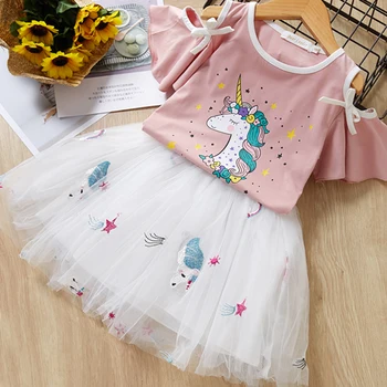 Meitenes, Bērni, Drēbes, Uzstādīt Bērnu Apģērbu 2020. Gada Vasaras Augļiem Print T-krekls un Princese Kleita 2 Gab Meiteņu Drēbes 3 7 Gadiem